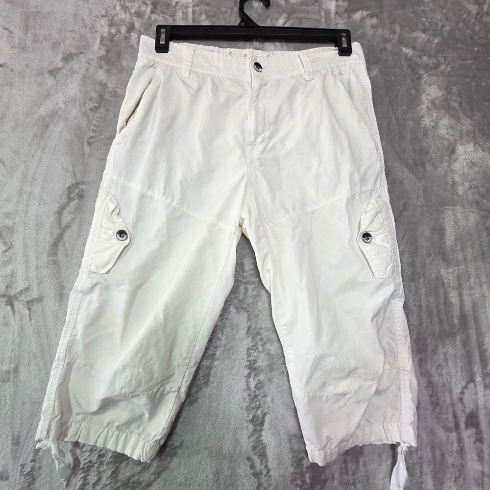 Calvin Klein Womens White Cotton Ripstop Cargo Capri Pants Size 32 Utility Tie